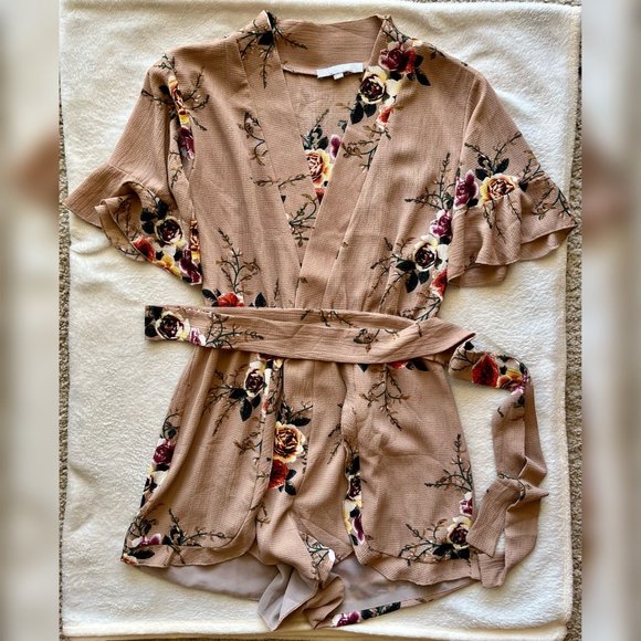NLW Pants - Beige Floral Romper with Belt